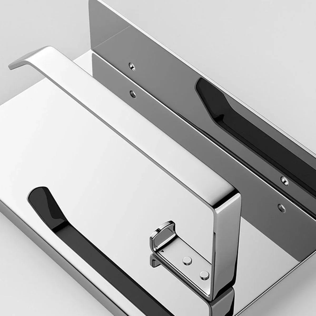 304 Stainless Steel Toilet Paper Holder Non-perforated Roll with Phone Rack - Black