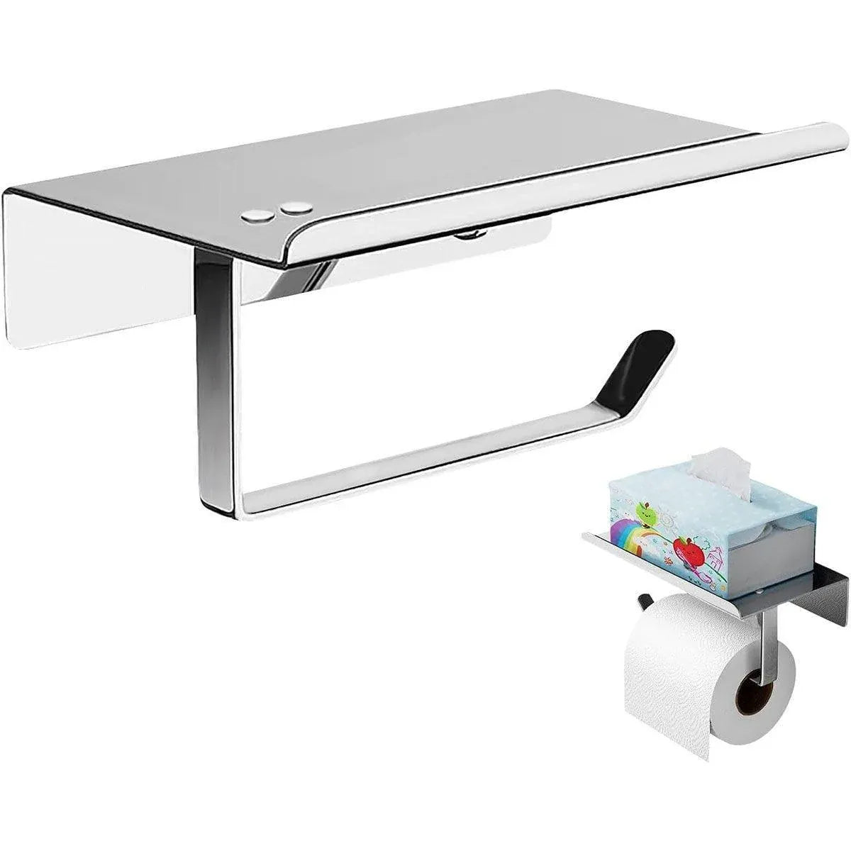 304 Stainless Steel Toilet Paper Holder Non-perforated Roll with Phone Rack - Black