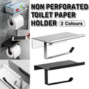 304 Stainless Steel Toilet Paper Holder Non-perforated Roll with Phone Rack - Black