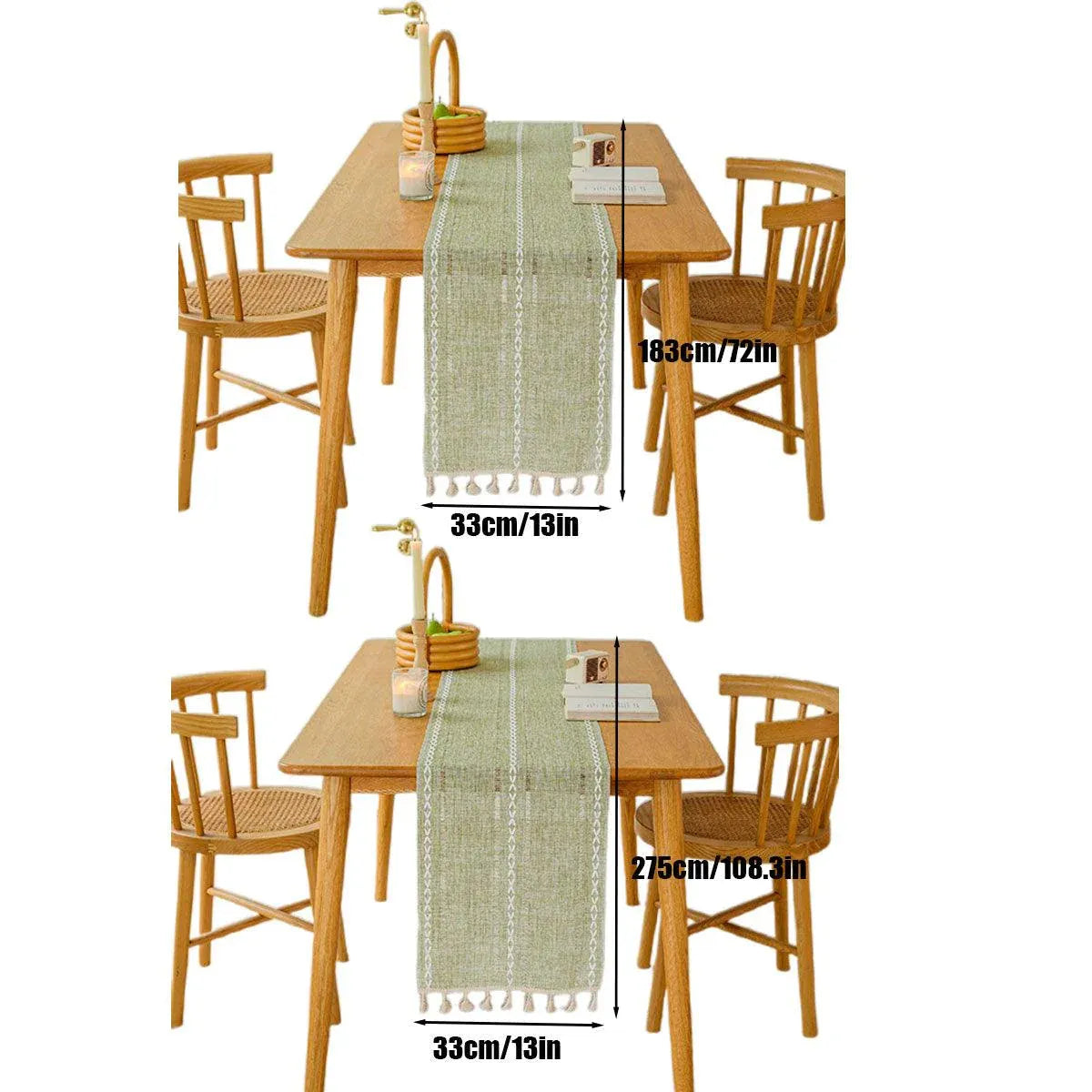 Solid Colour Woven Hollow Fringe Table Runner Home Dining Tablecloth Decoration - 33x183cm-Green