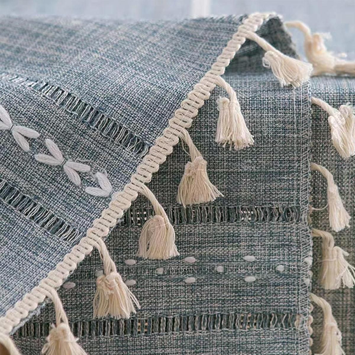Solid Colour Woven Hollow Fringe Table Runner Home Dining Tablecloth Decoration - 33x183cm-Green