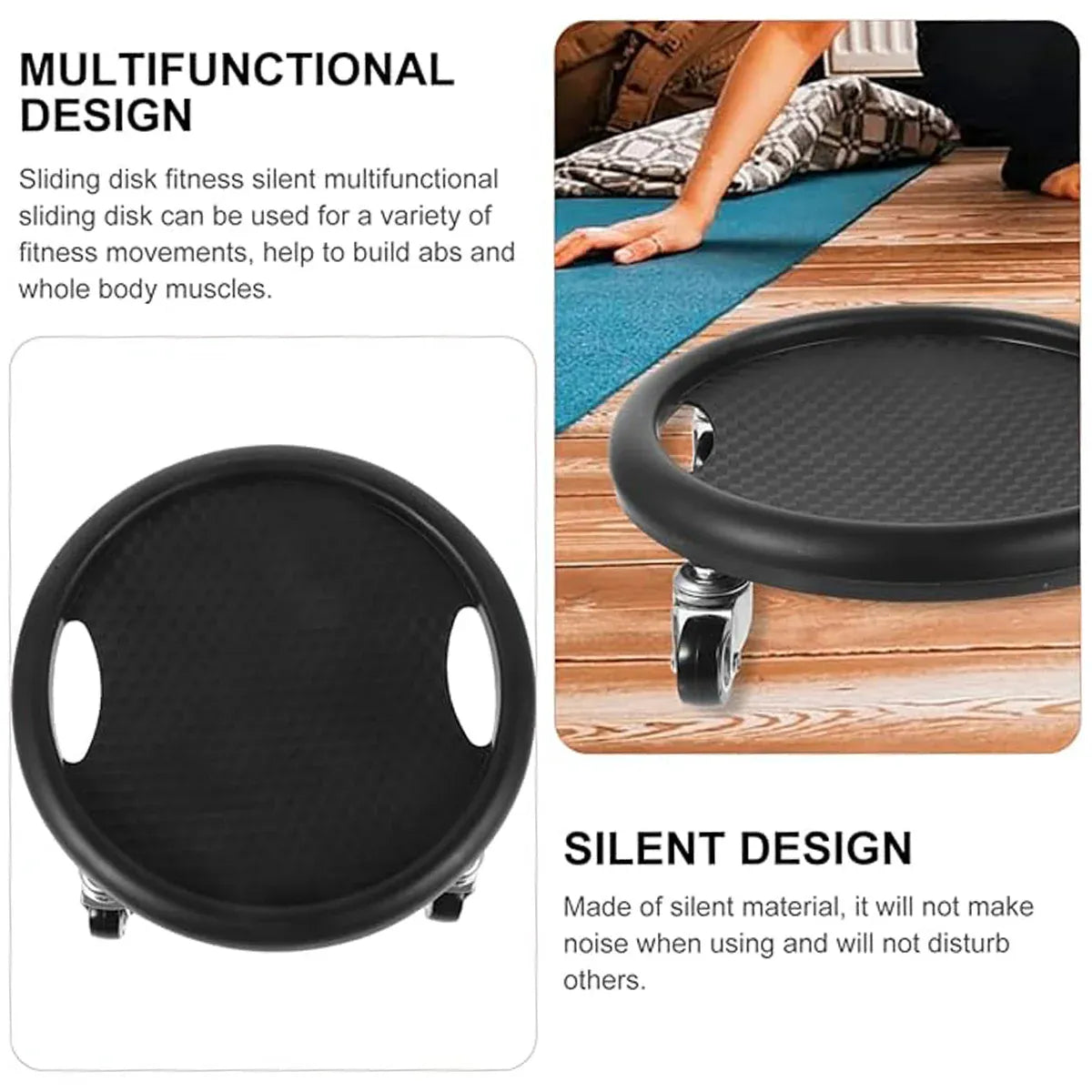 Quiet Abdominal Exercise Plate with Castor Non Slip Surface Home Gym Fitness