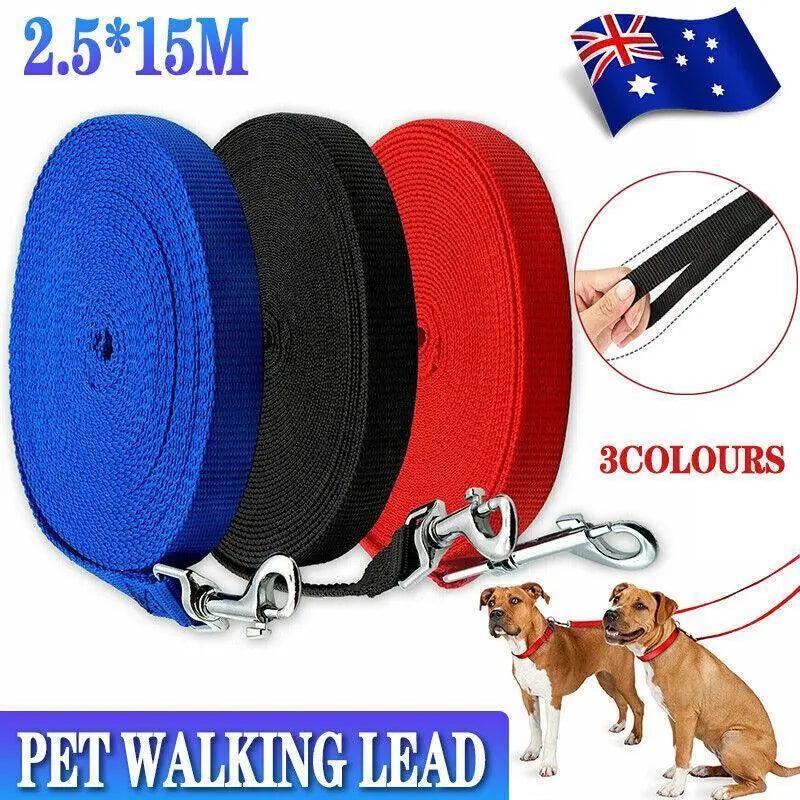 50Ft/15M Long Dog Lead Pet Puppy Leash Training Obedience Recall Walk Tracking - Black