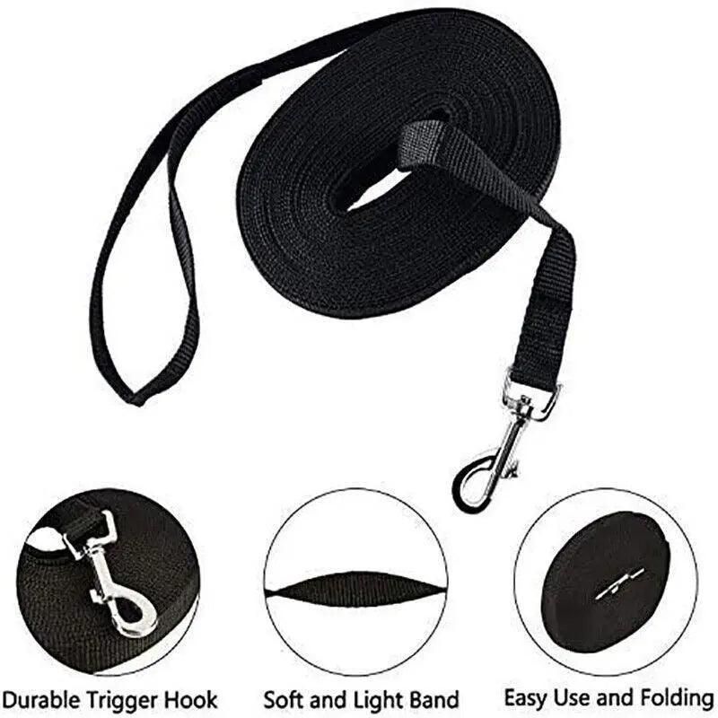 50Ft/15M Long Dog Lead Pet Puppy Leash Training Obedience Recall Walk Tracking - Black