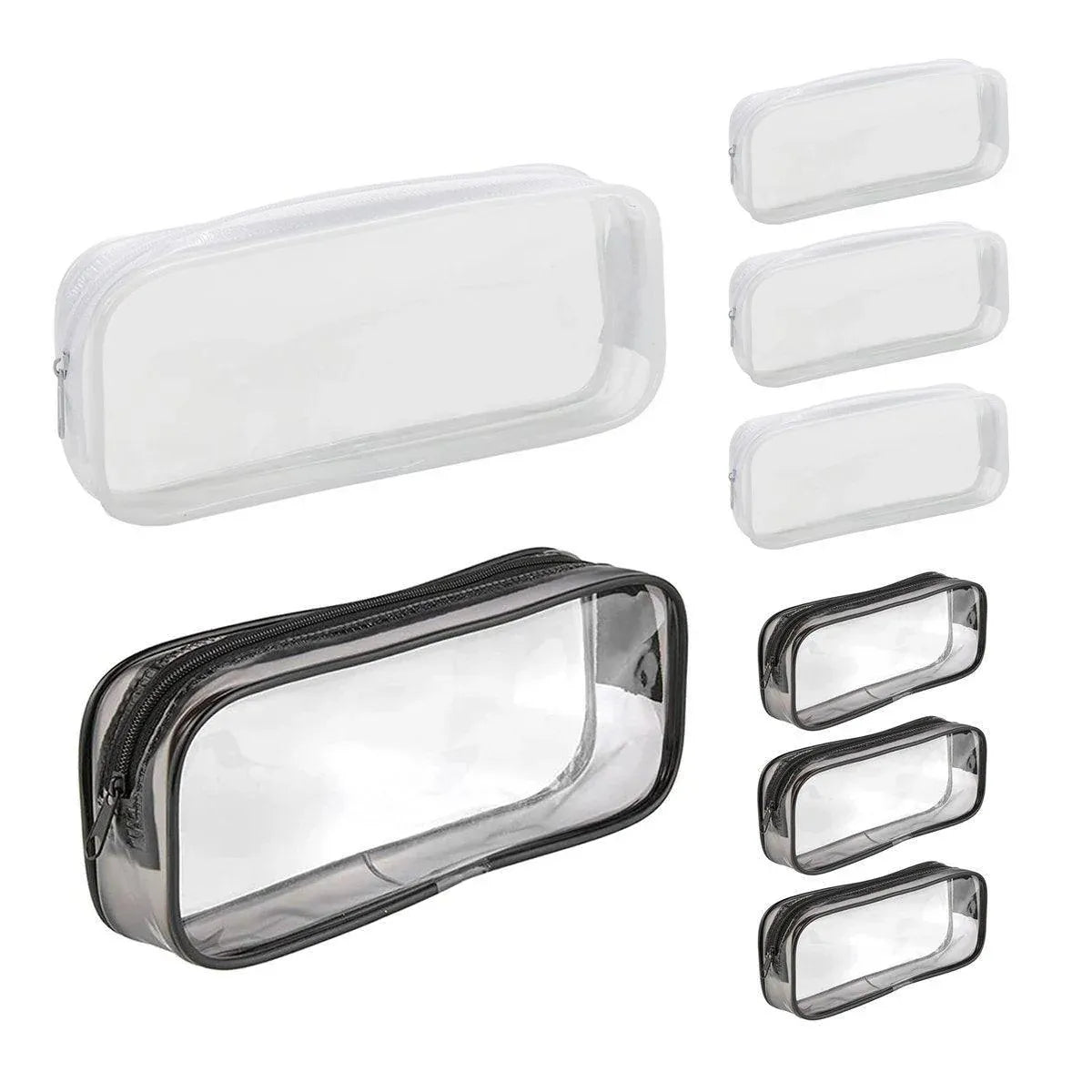 8PCS Waterproof Transparent Zipper Pencil Case Cosmetic Stationery Organizer Bag