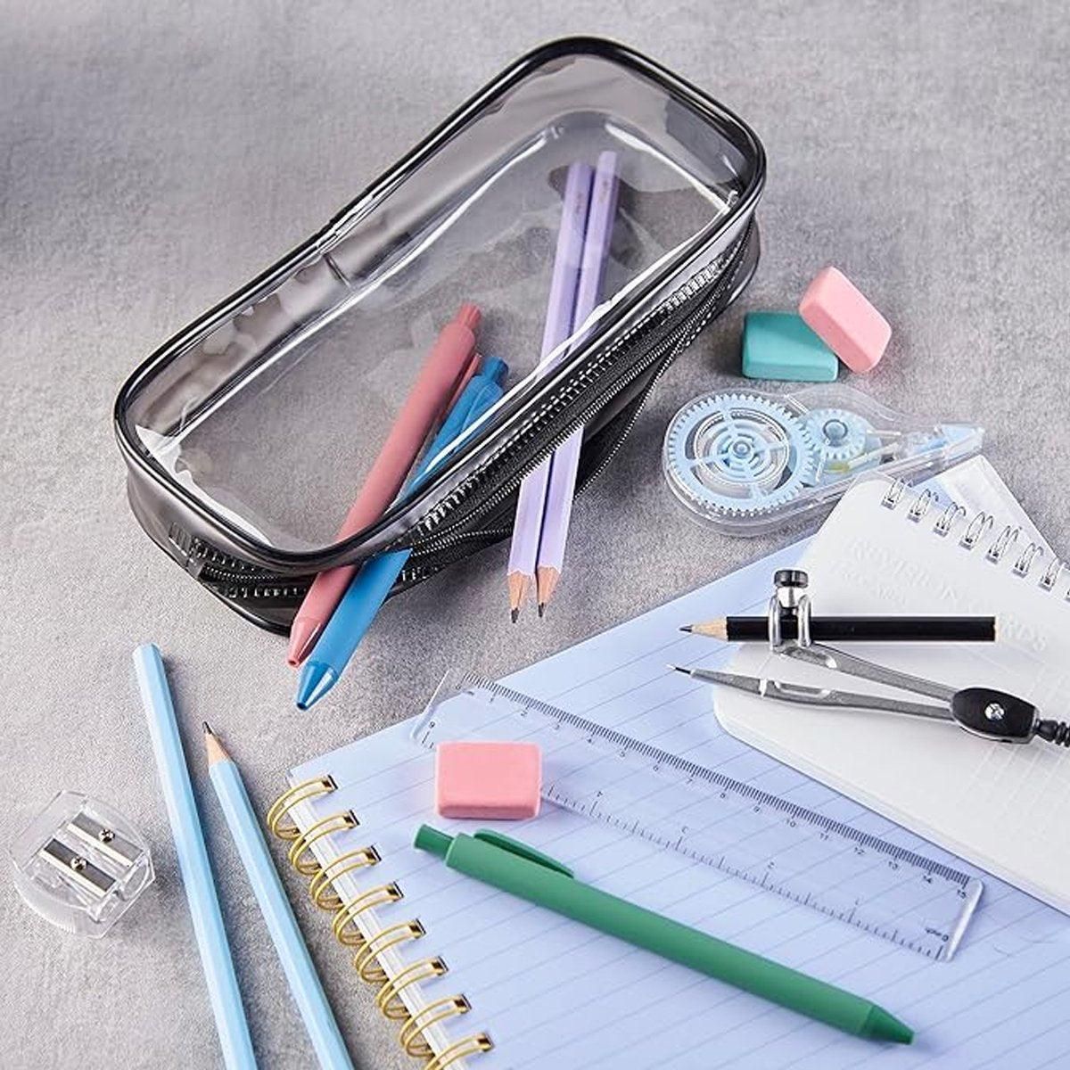 8PCS Waterproof Transparent Zipper Pencil Case Cosmetic Stationery Organizer Bag