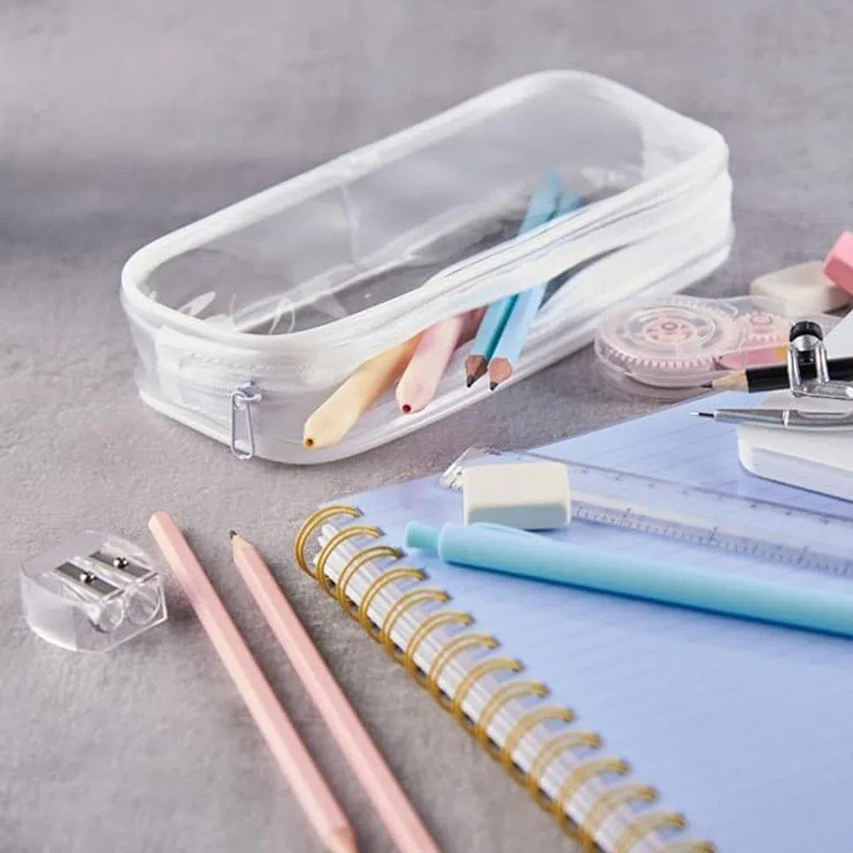 8PCS Waterproof Transparent Zipper Pencil Case Cosmetic Stationery Organizer Bag