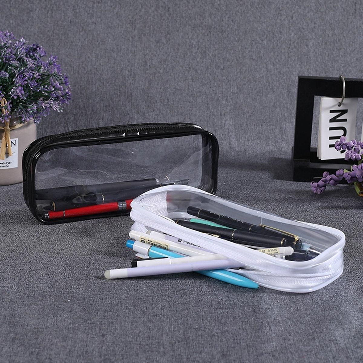 8PCS Waterproof Transparent Zipper Pencil Case Cosmetic Stationery Organizer Bag