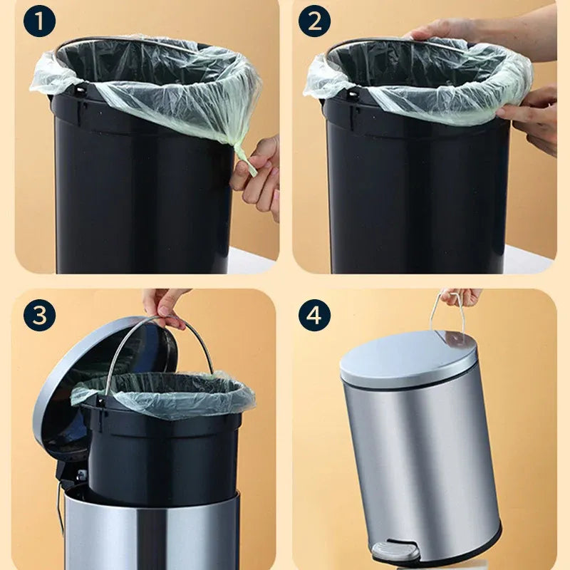 Trash Can Double Layer Foot Pedal Design with Lid Household Bin Kitchen Bathroom - Black