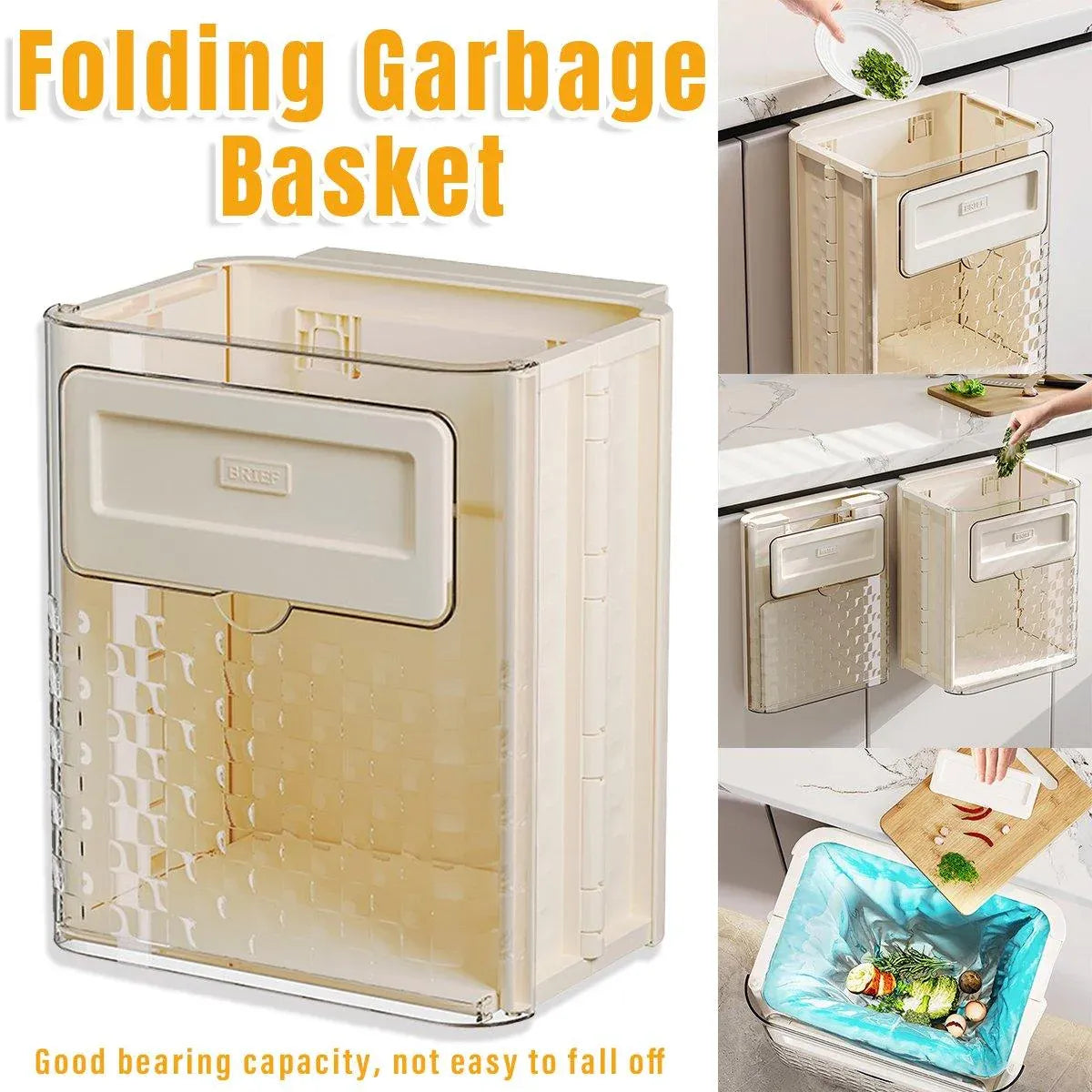 Wall Mounted Folding Wastebasket Space Saving for Kitchen Bathroom Household Use