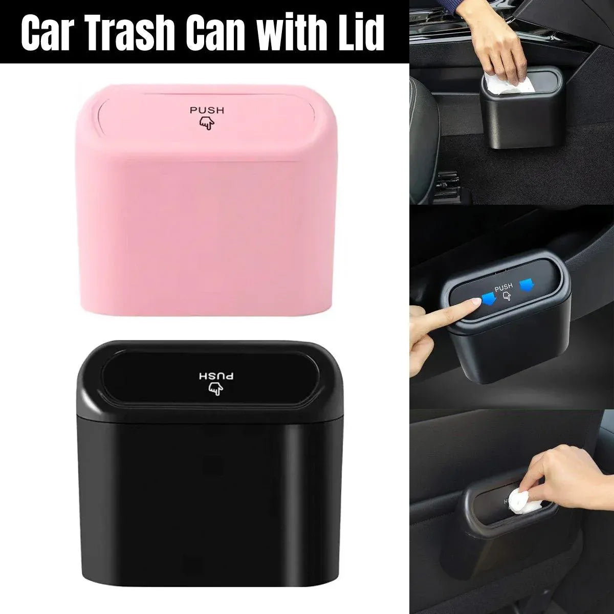 Car Wastebasket Door Mounted Multifunctional Storage Box Trash Bin Organizer - Pink