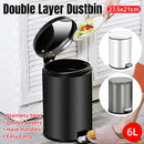 Trash Can Double Layer Foot Pedal Design with Lid Household Bin Kitchen Bathroom - White
