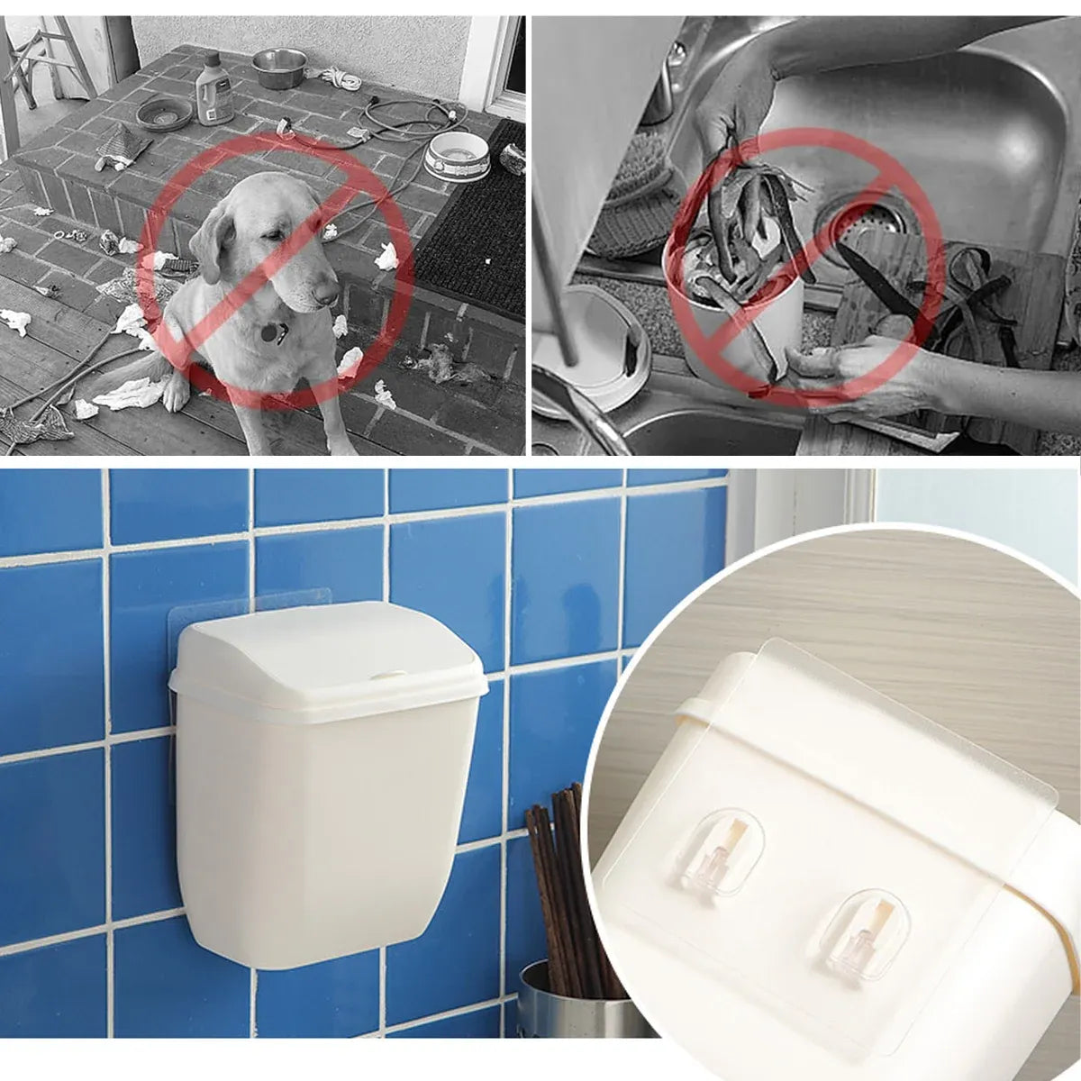 Wall Hanging Dustbin With Cover For Toilet Kitchen Hole Free Space Saving Bin