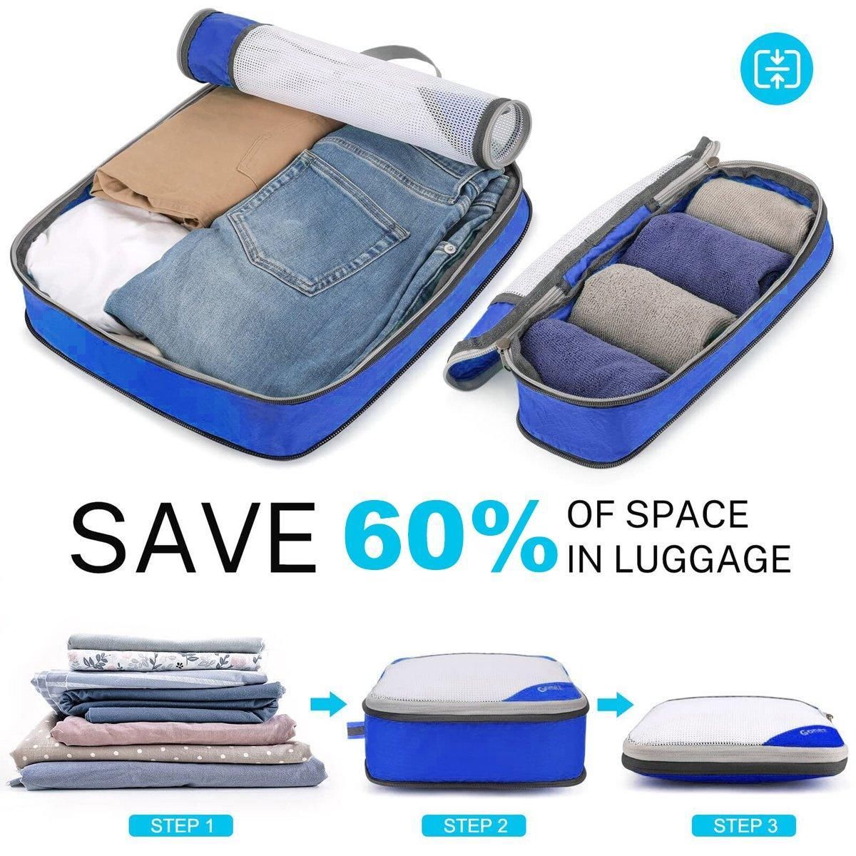 6pcs Mesh Visible Travel Storage Set Waterproof Nylon Compressible Storage Bags - Blue