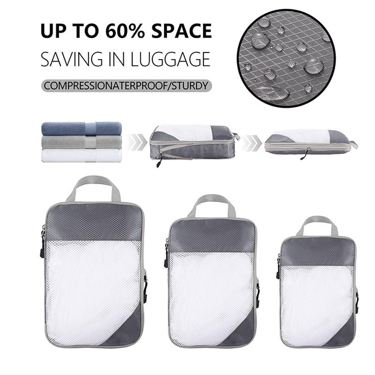 6pcs Mesh Visible Travel Storage Set Waterproof Nylon Compressible Storage Bags - Blue