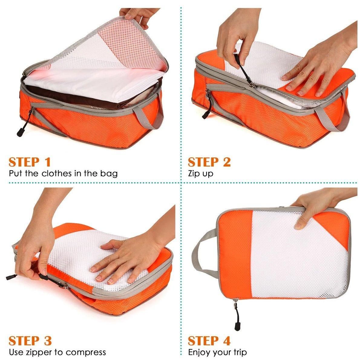 6pcs Mesh Visible Travel Storage Set Waterproof Nylon Compressible Storage Bags - Blue