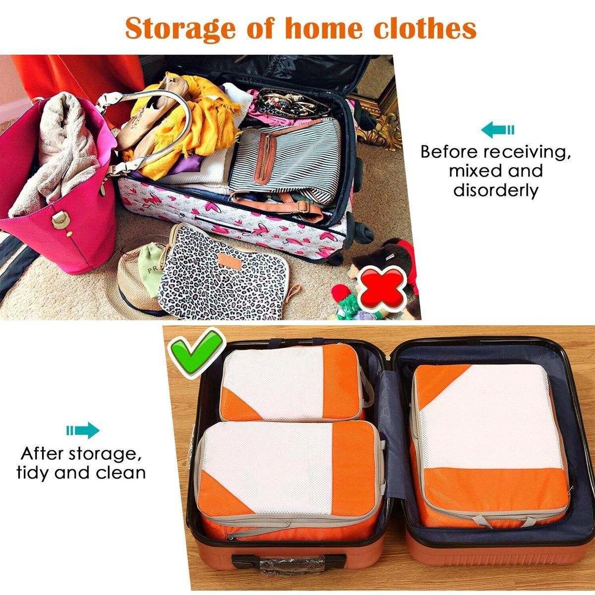 6pcs Mesh Visible Travel Storage Set Waterproof Nylon Compressible Storage Bags - Navy Blue
