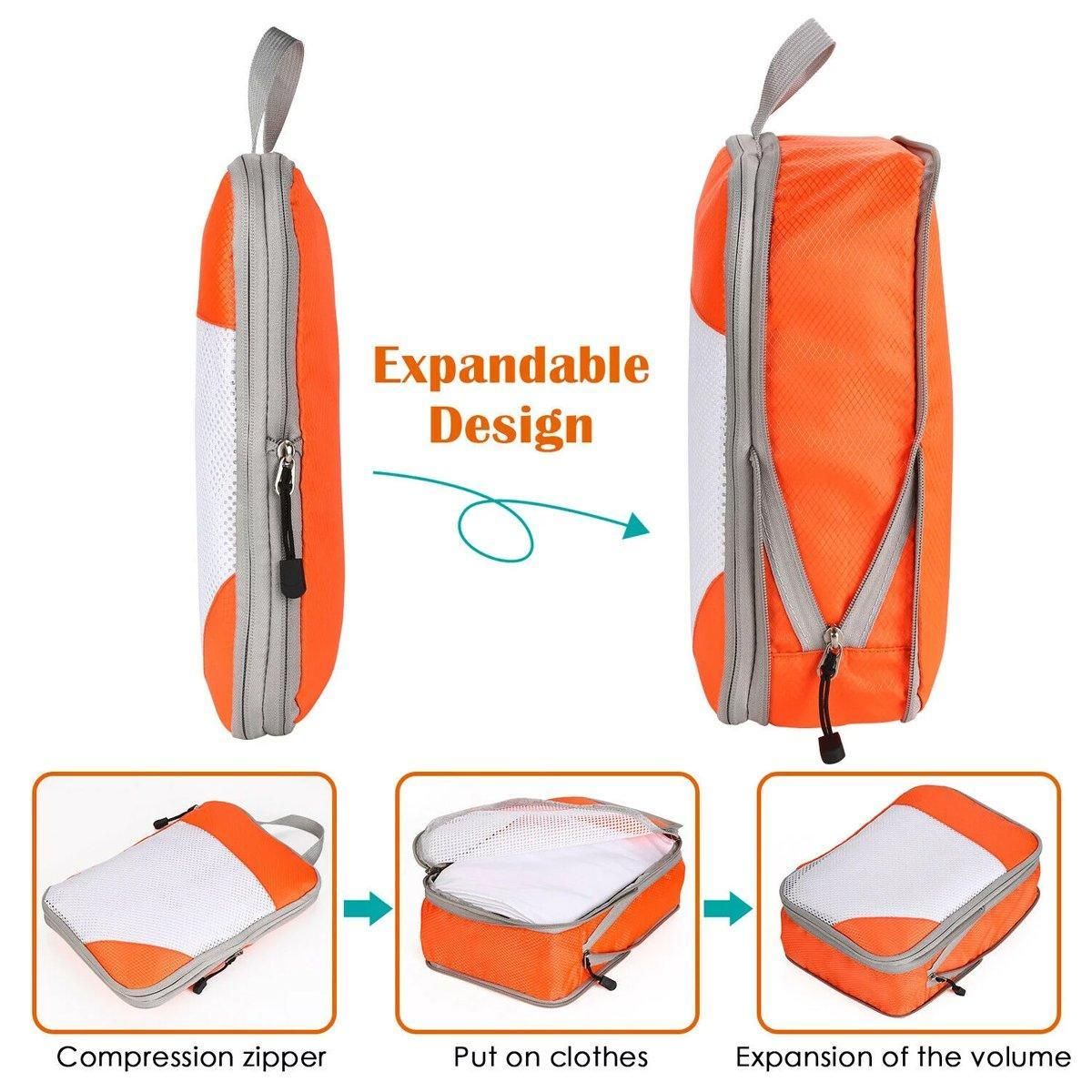 6pcs Mesh Visible Travel Storage Set Waterproof Nylon Compressible Storage Bags - Navy Blue