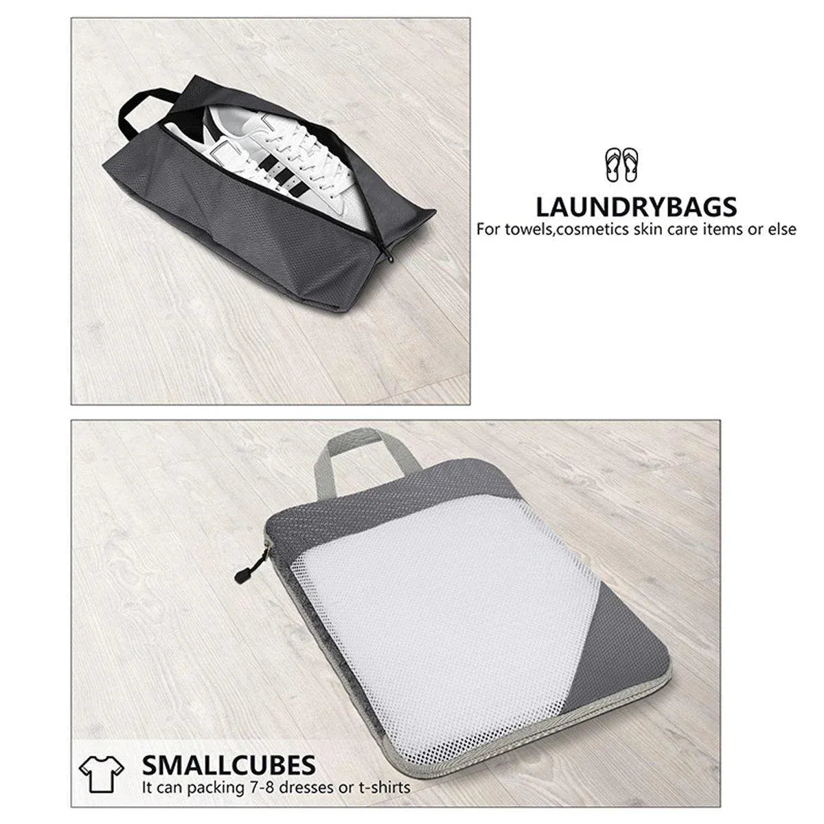6pcs Mesh Visible Travel Storage Set Waterproof Nylon Compressible Storage Bags - Grey