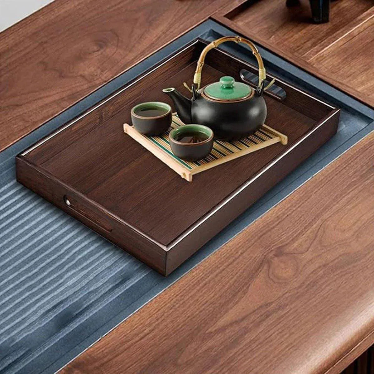 Bamboo Tea Tray Rectangular Tea Table Walnut Colour Fruit Bread Serving Plate - 28-20cm