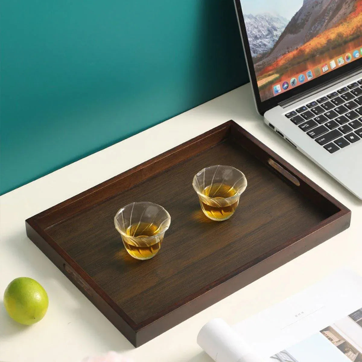 Bamboo Tea Tray Rectangular Tea Table Walnut Colour Fruit Bread Serving Plate - 28-20cm