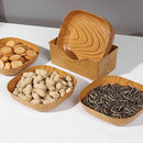 Snack Serving Tray Set Wood Grain Organiser Platter with Base Multi Compartment