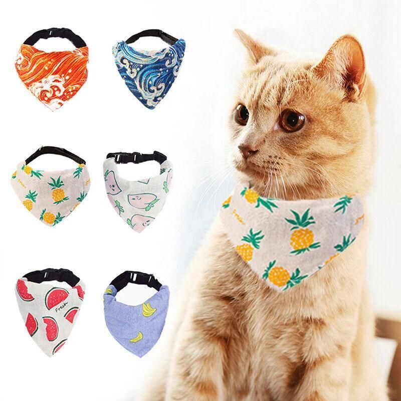 Pet Bandana-Style Collar Saliva Towel Adjustable For Cat Kitten Dog Puppy L Size - Blue