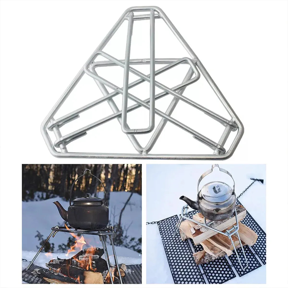 Folding Tripod Camping Stove Rack Triangle Pot Stand Outdoor Cooker Use