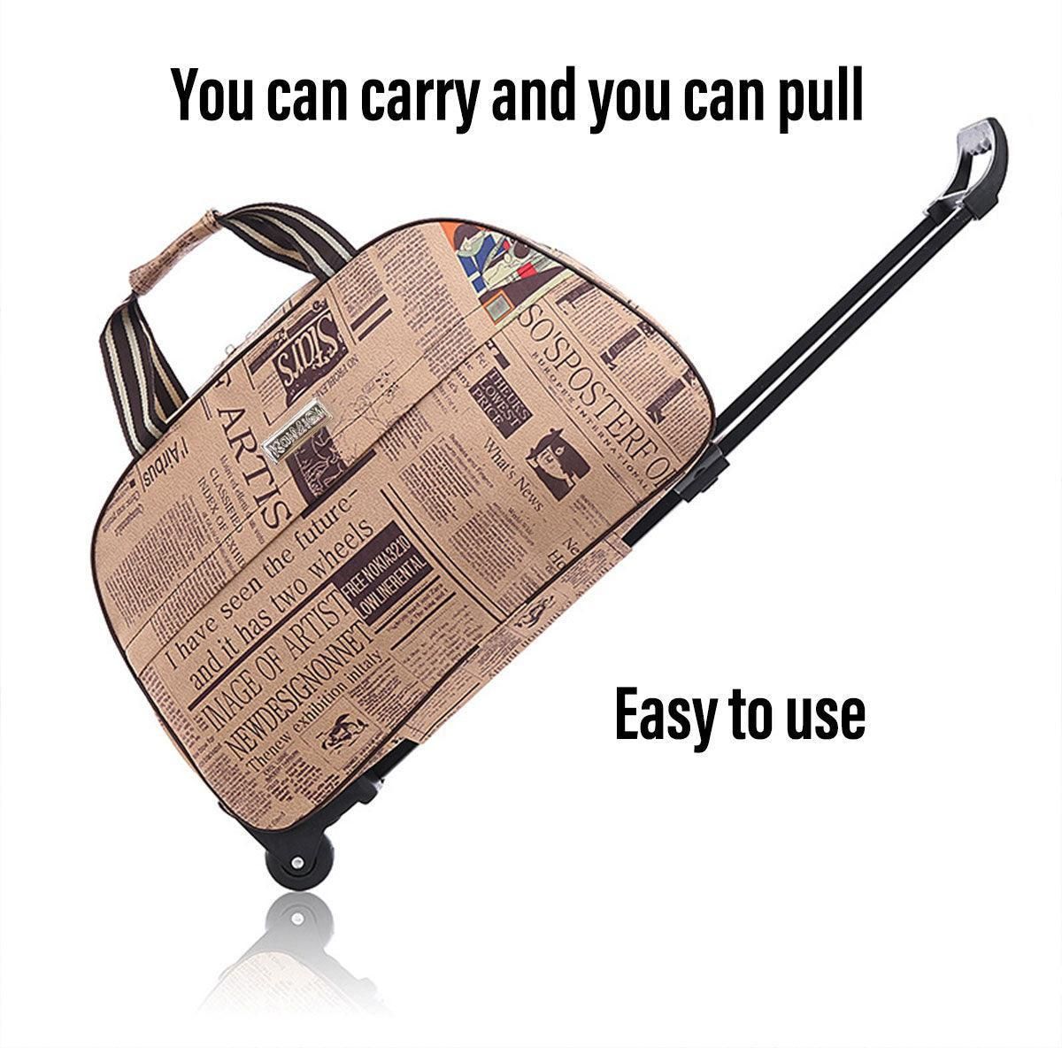 Wheeled Travel Duffle Trolley Bag Carry On Rolling Luggage Suitcase Tote Durable - Black-24in
