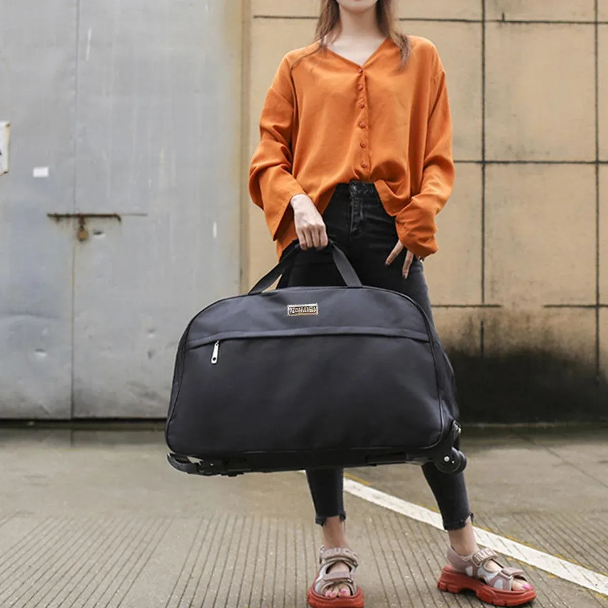 Wheeled Travel Duffle Trolley Bag Carry On Rolling Luggage Suitcase Tote Durable - Red-24in