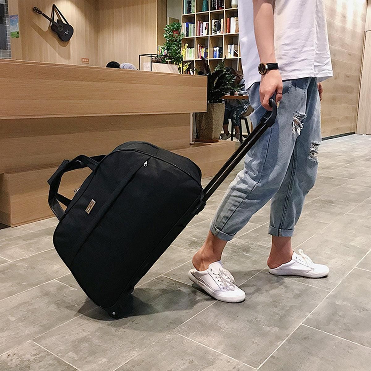 Wheeled Travel Duffle Trolley Bag Carry On Rolling Luggage Suitcase Tote Durable - Red-24in