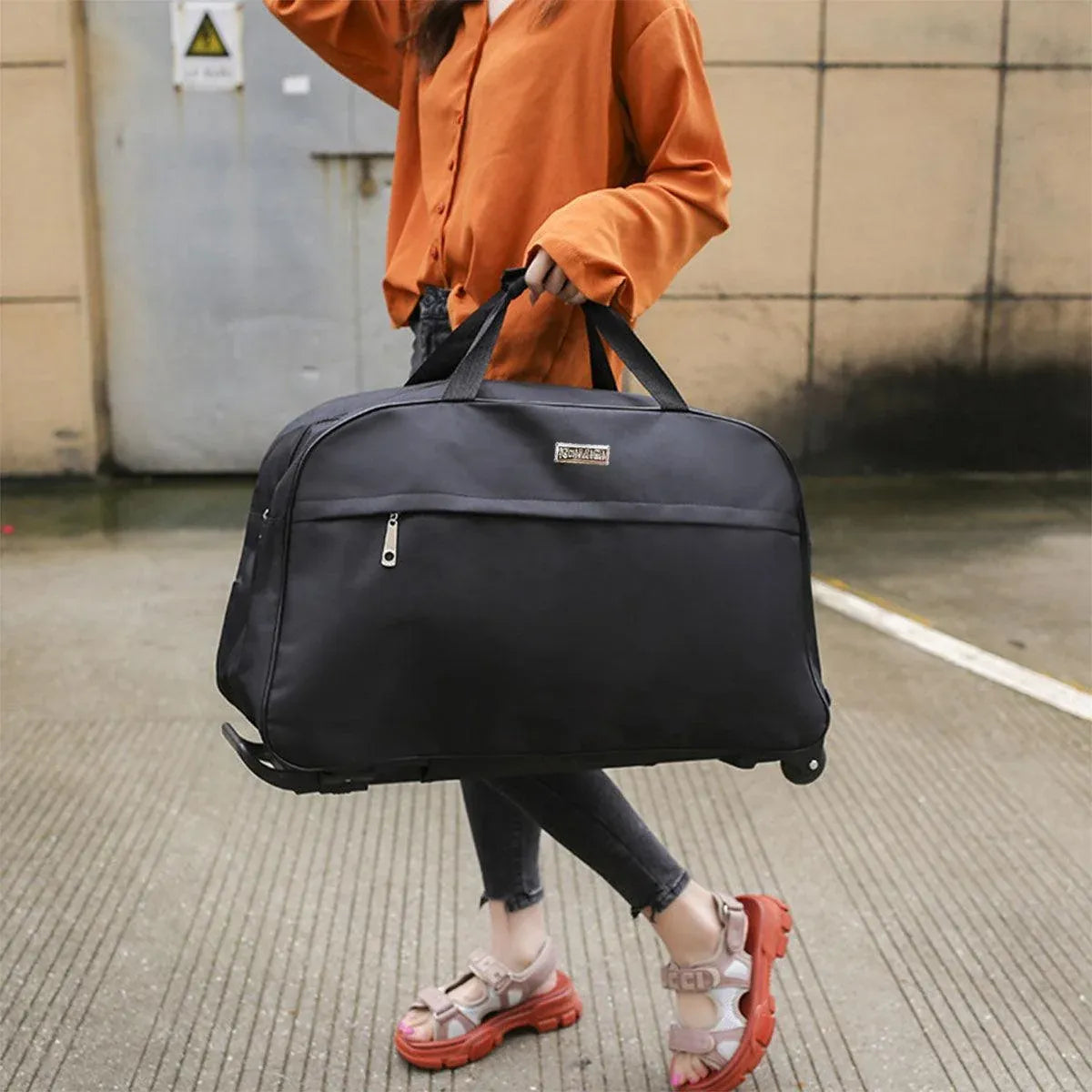 Wheeled Travel Duffle Trolley Bag Carry On Rolling Luggage Suitcase Tote Durable - Red-24in