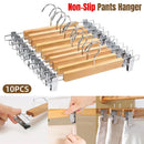 10-Piece Wooden Trouser Hanger Set with Adjustable Clips