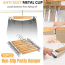 10-Piece Wooden Trouser Hanger Set with Adjustable Clips