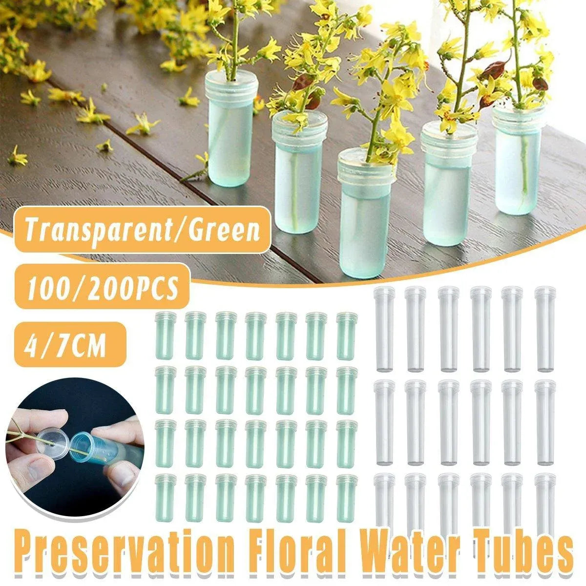 100/200PCS Flower Fresh Keeping Tube Floral Bouquet Nutrition Water Care Supply - 1.8*4cm - Green 200PCS
