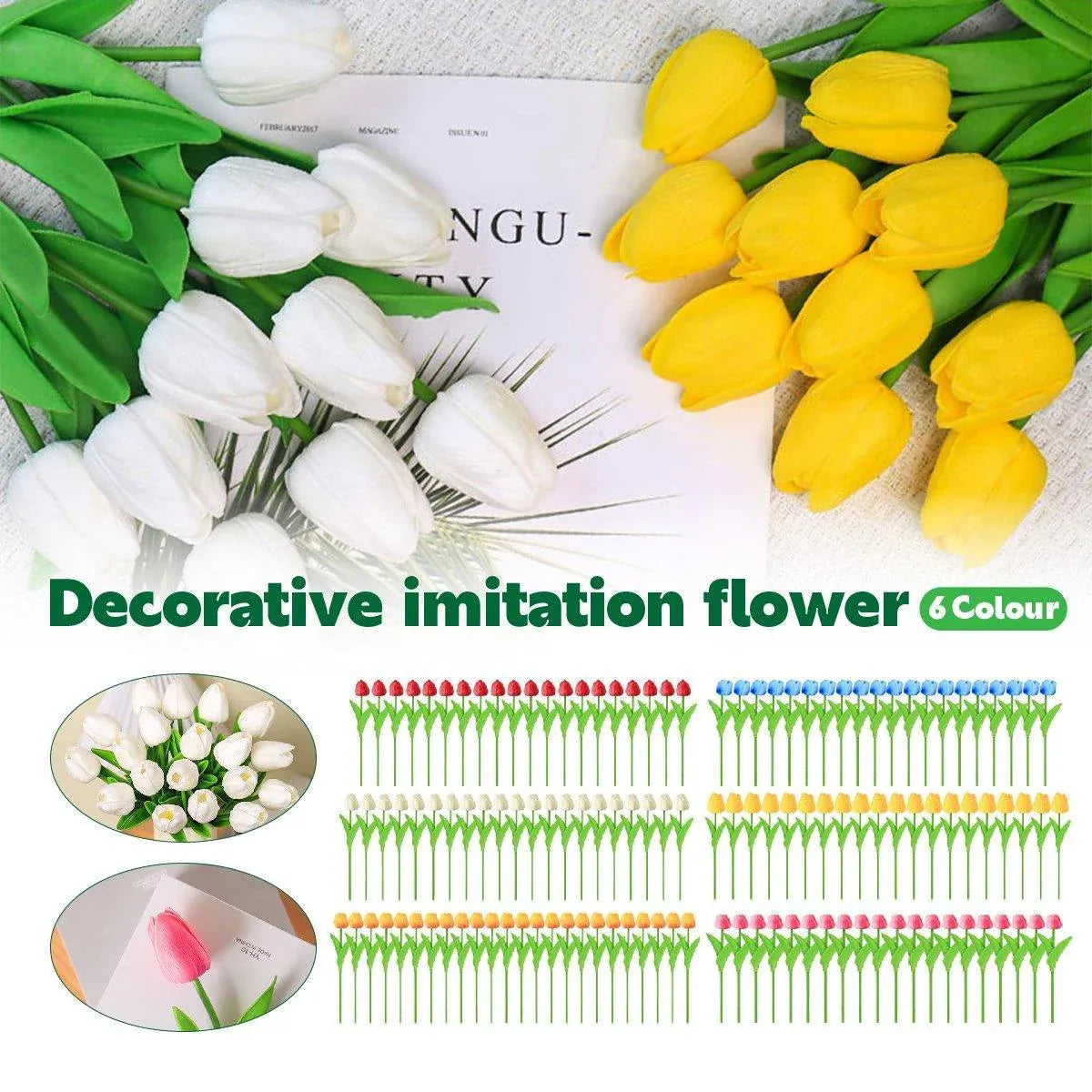 20PCS Real Touch Artificial Tulip Bouquet Fake Flowers for Home Wedding Decor - Pink