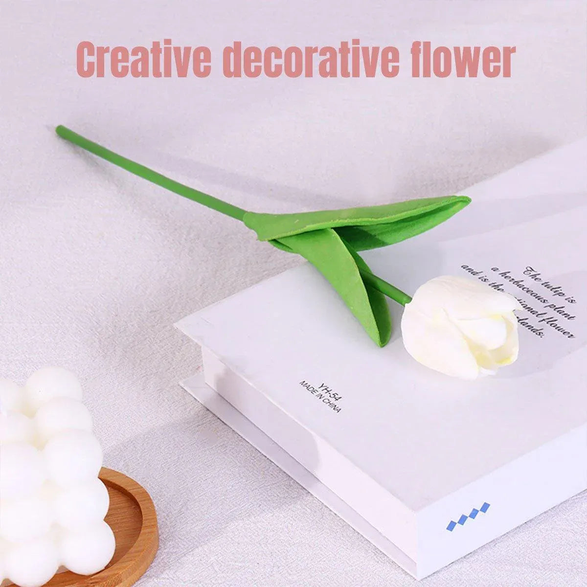 20PCS Real Touch Artificial Tulip Bouquet Fake Flowers for Home Wedding Decor - White