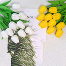 20PCS Real Touch Artificial Tulip Bouquet Fake Flowers for Home Wedding Decor - Yellow