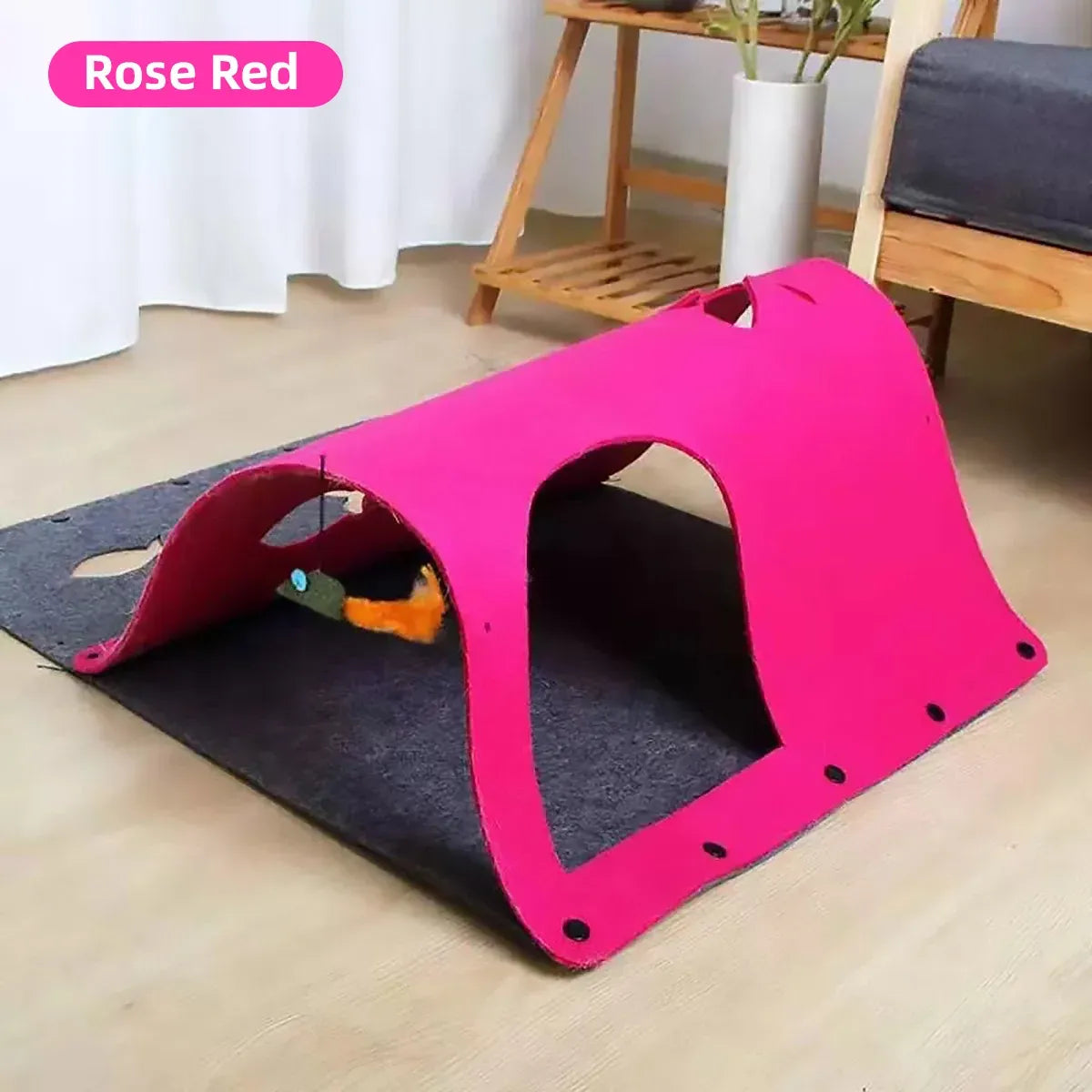 Felt Cat Tunnel Play Passage For Cats Interactive Fun Hideaway For Pets Indoor - Green