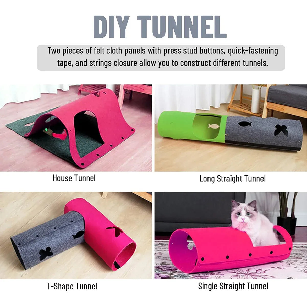 Felt Cat Tunnel Play Passage For Cats Interactive Fun Hideaway For Pets Indoor - Green