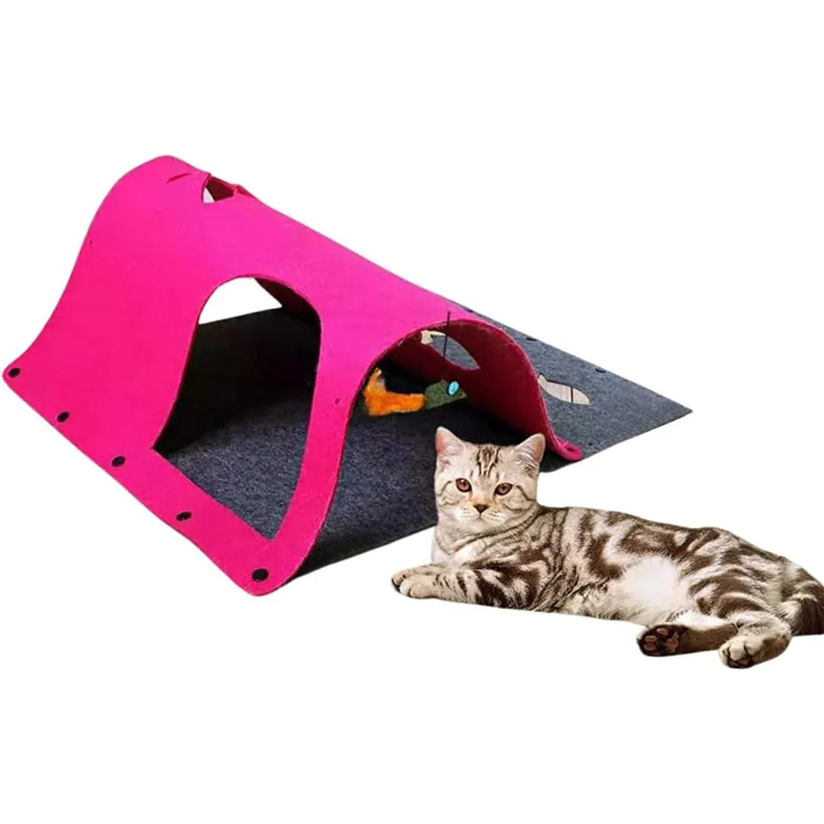Felt Cat Tunnel Play Passage For Cats Interactive Fun Hideaway For Pets Indoor - Green