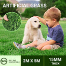 Artificial Grass Turf Roll 2m x 5m (10sqm), 15mm Pile, Green, 1 Roll