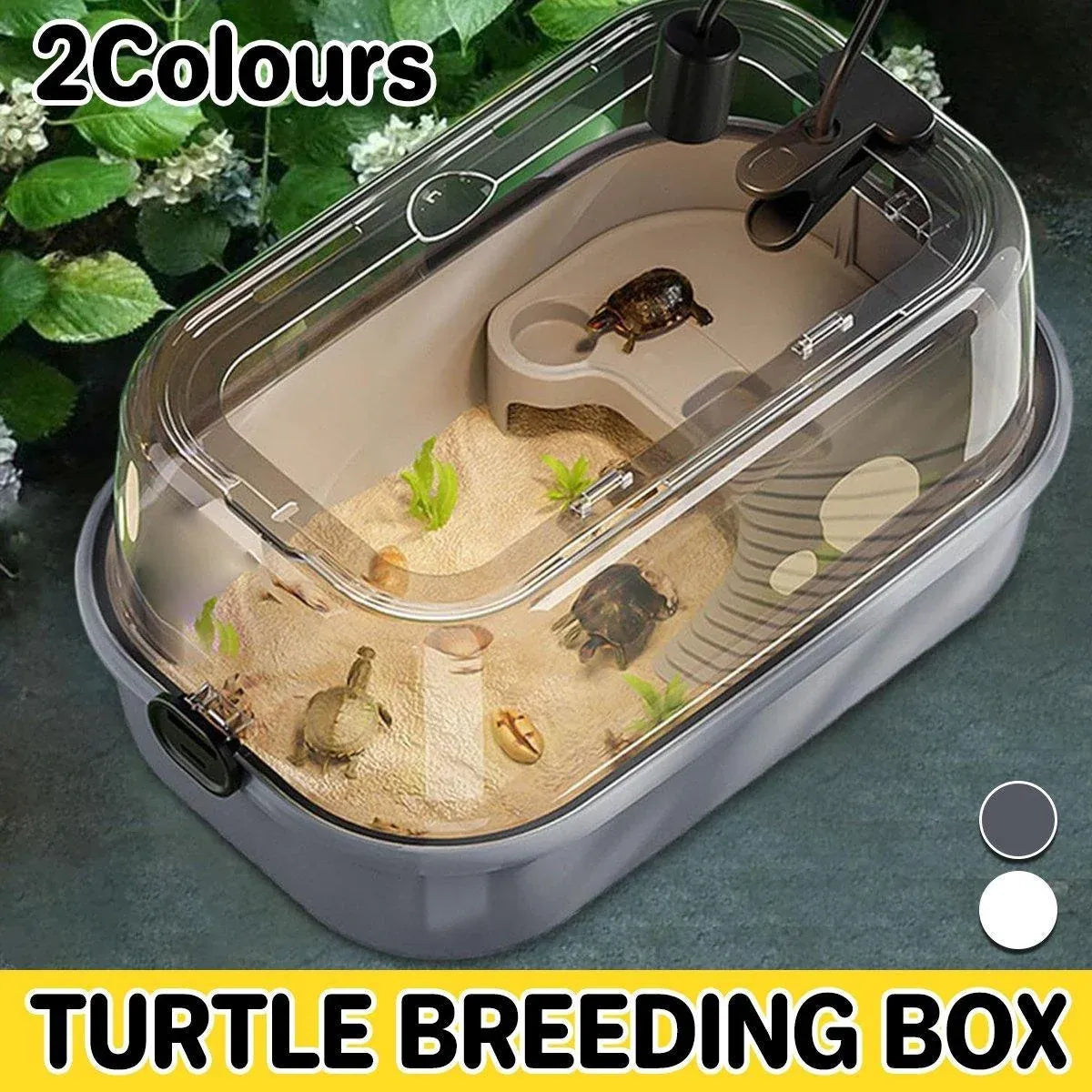 Turtle Tank Home Reptile Habitat Turtle Feeding Box Aquarium Portable Container - Grey