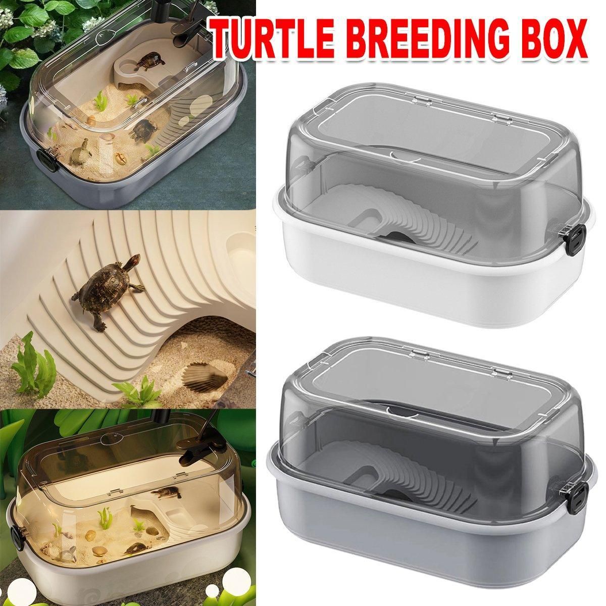 Turtle Tank Home Reptile Habitat Turtle Feeding Box Aquarium Portable Container - White