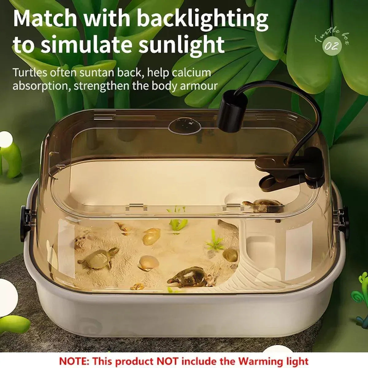 Turtle Tank Home Reptile Habitat Turtle Feeding Box Aquarium Portable Container - White