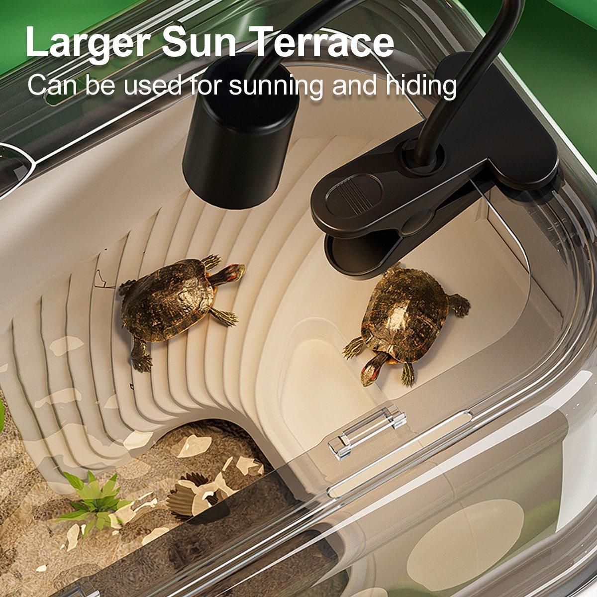 Turtle Tank Home Reptile Habitat Turtle Feeding Box Aquarium Portable Container - White