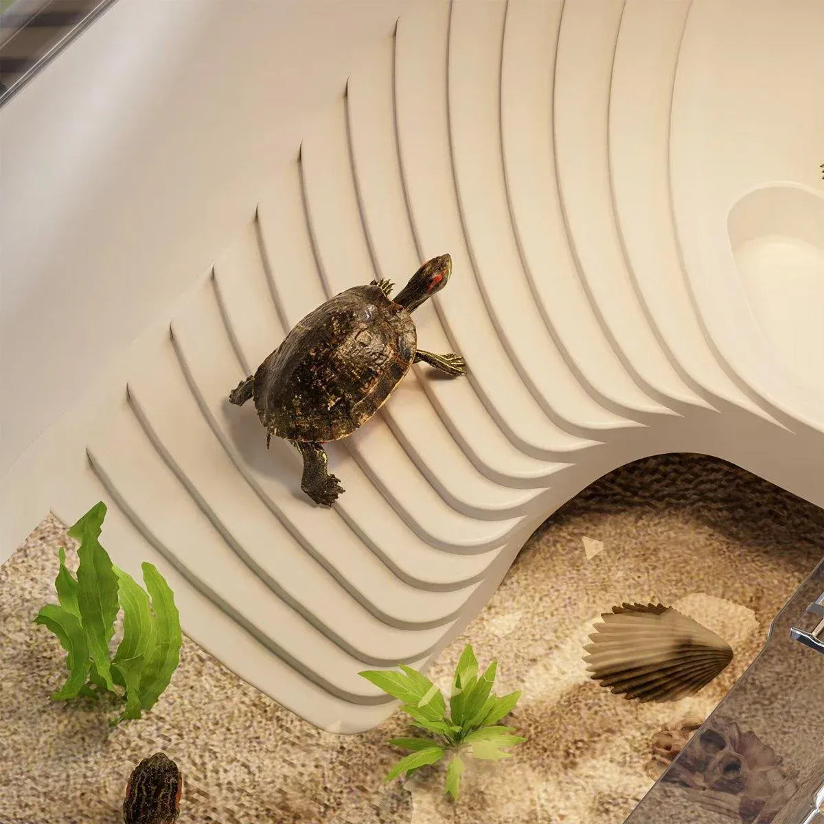 Turtle Tank Home Reptile Habitat Turtle Feeding Box Aquarium Portable Container - White