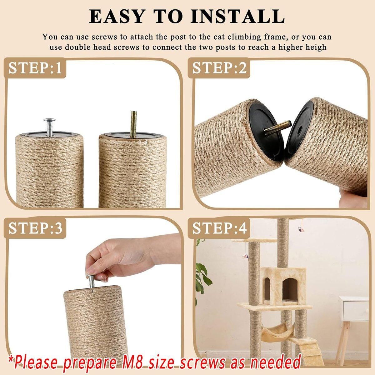 2pcs Sisal Cat Scratching Post Climbing Frame Replacement Pole for Cats Activity - 20cm