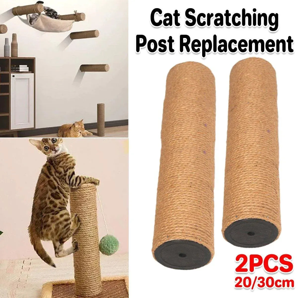 2pcs Sisal Cat Scratching Post Climbing Frame Replacement Pole for Cats Activity - 20cm