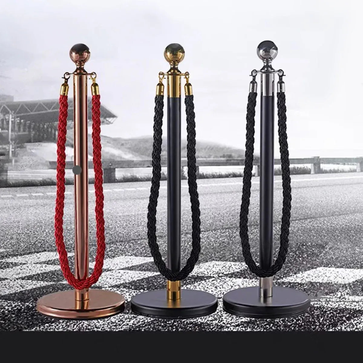 Barrier Warning Line 15M Welcome Pole Isolation Railing Guardrail Expandable - Black